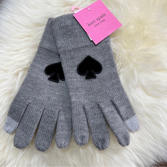 NEW Kate Spade New York Flocked Spade Gloves Gray Touchscreen friendly - Picture 1 of 5